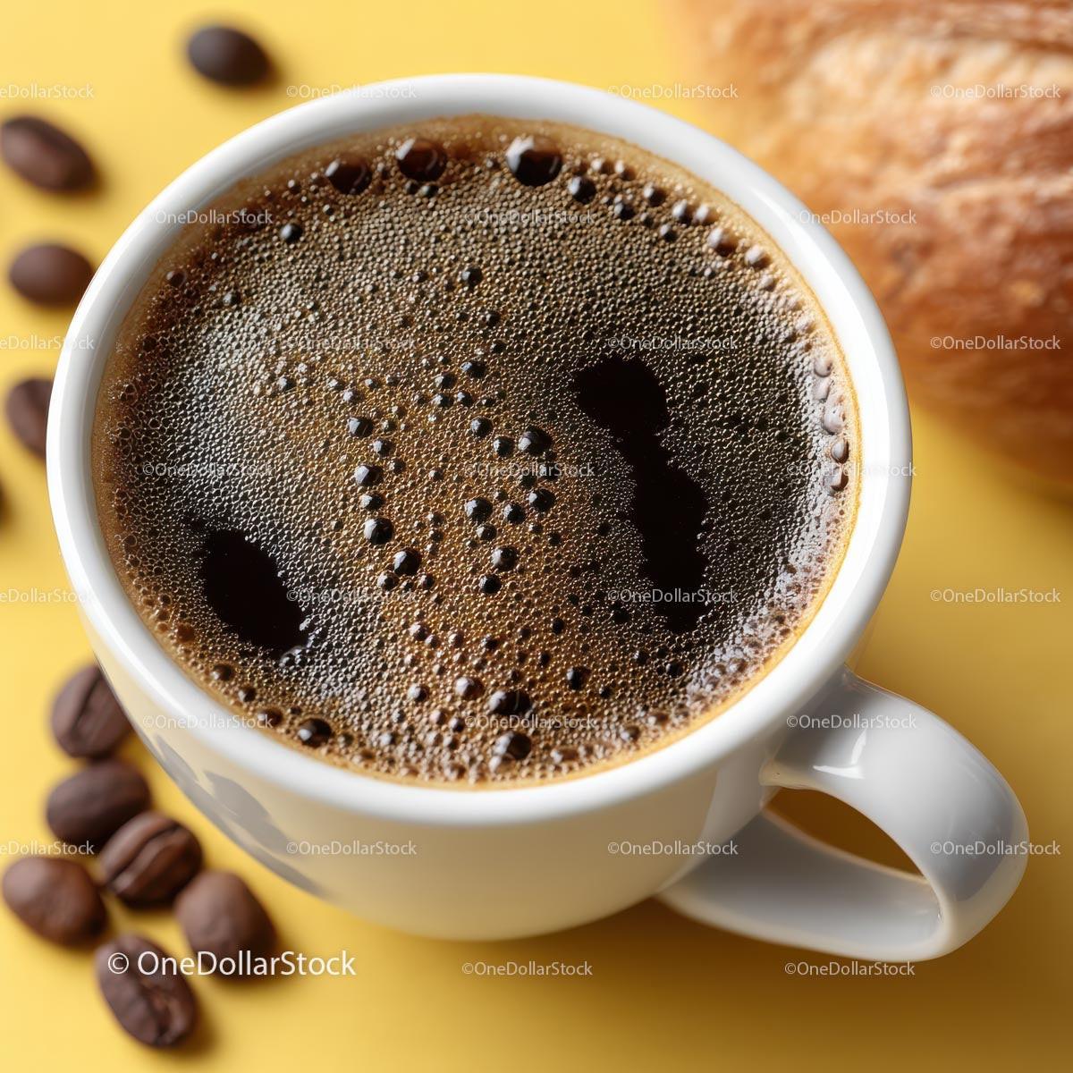 Delicious Coffee in a White Cup with Roasted Beans on Wooden Plate Stock Photo Bundle preview 7