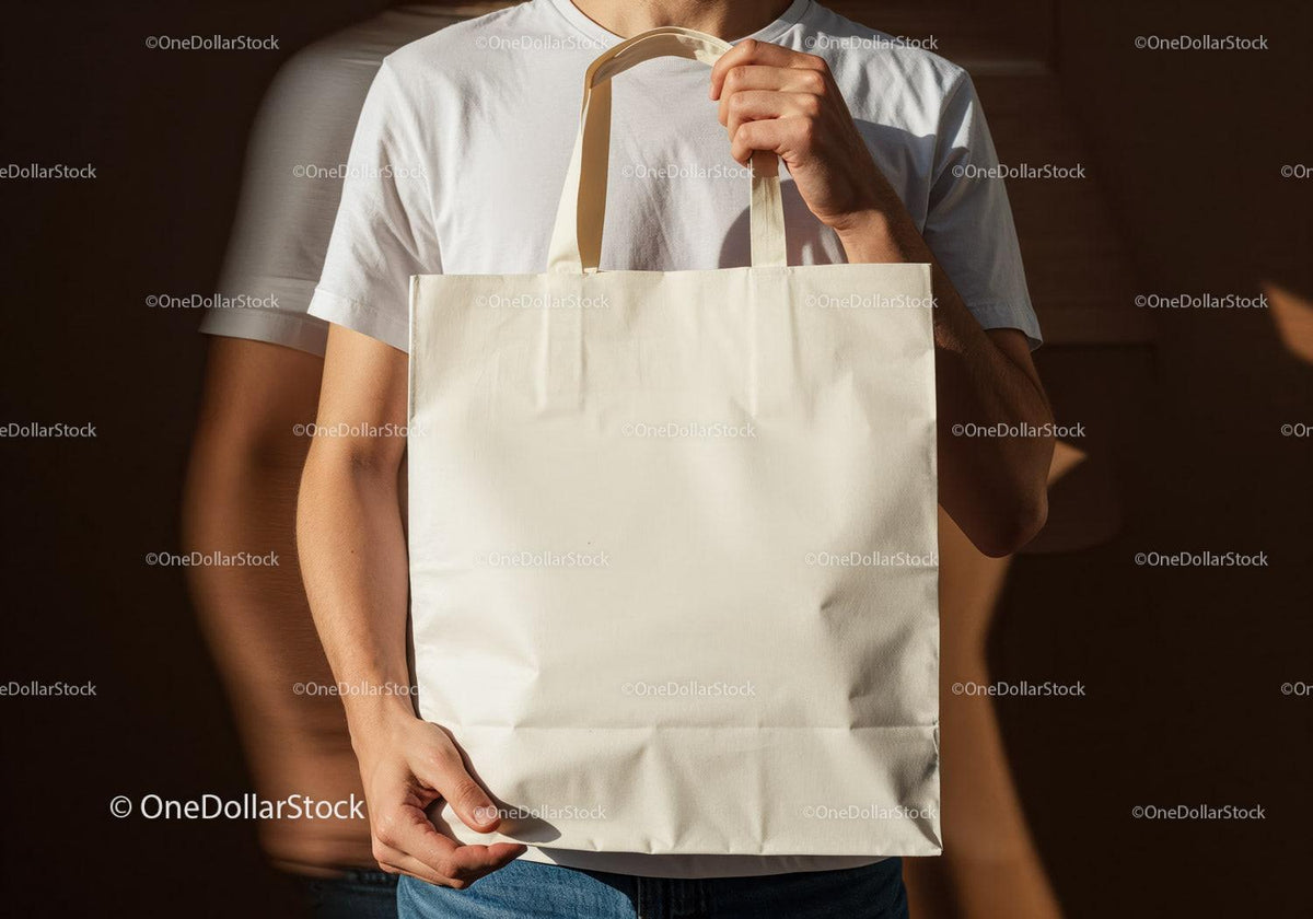 Person Holding Plain Cream Canvas Tote Bag JPG Mockup Image preview