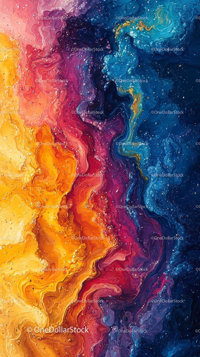 Abstract Fluid Art with Swirling Colorful Paint Textures