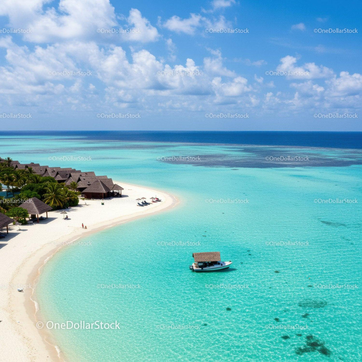 Tropical Paradise with Overwater Bungalows and Clear Turquoise Waters