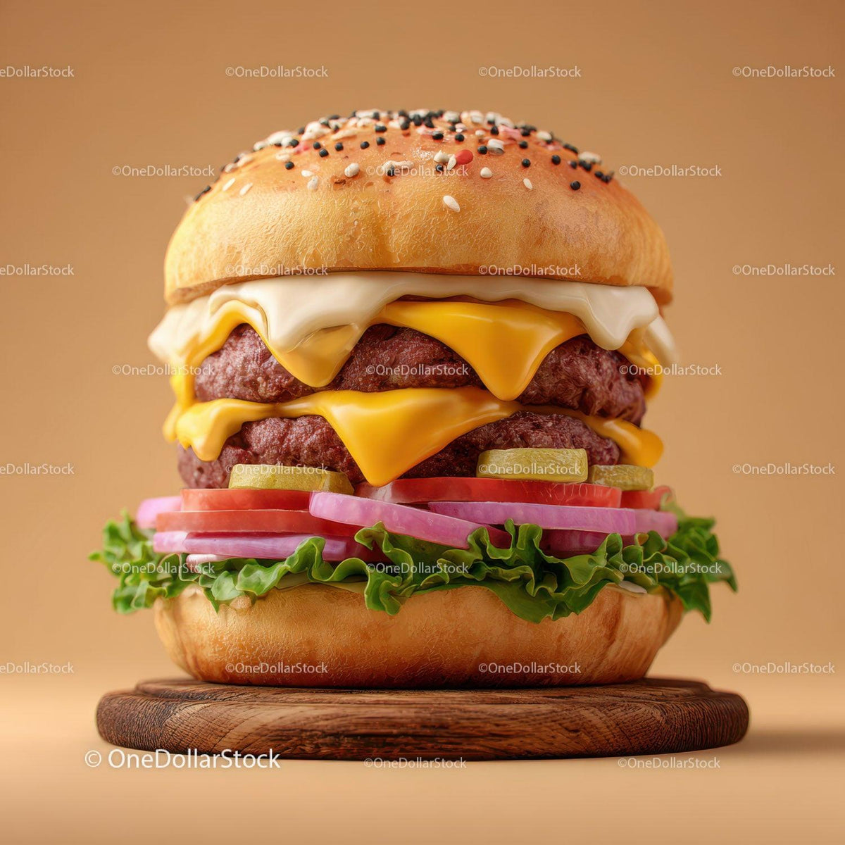 Gourmet Cheeseburger with Cheese Lettuce Tomato Red Onions Stock Photo Bundle preview 11