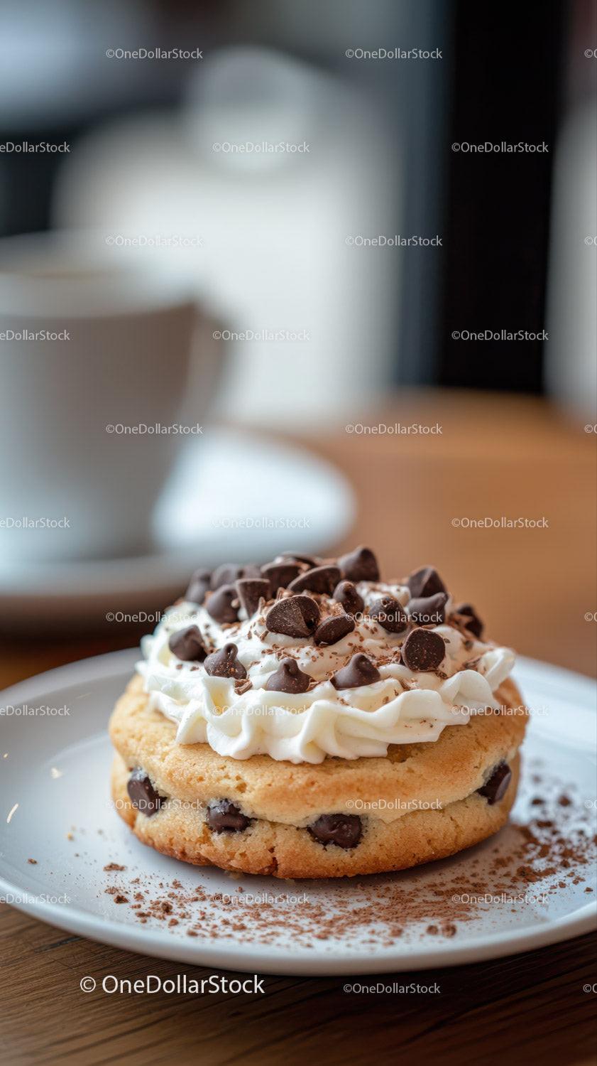 Chocolate Chip Cookie with Whipped Cream and Chocolate Topping Stock Photo Bundle preview 31