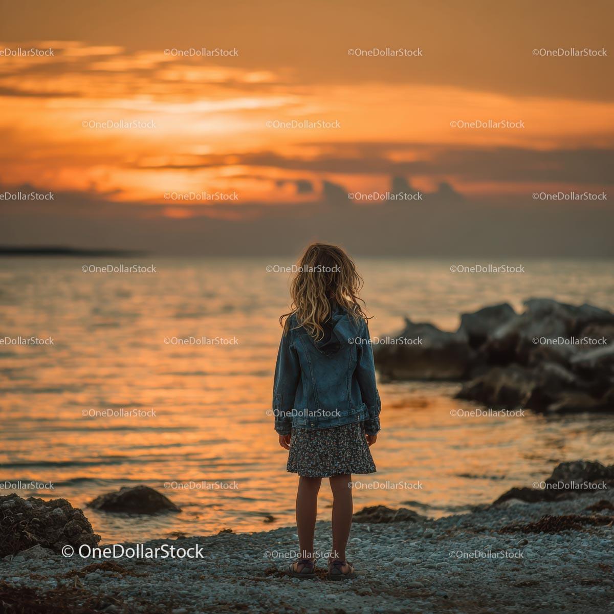 Silhouette of a Child at Sunset by the Ocean Shore Stock Photo Bundle preview 17