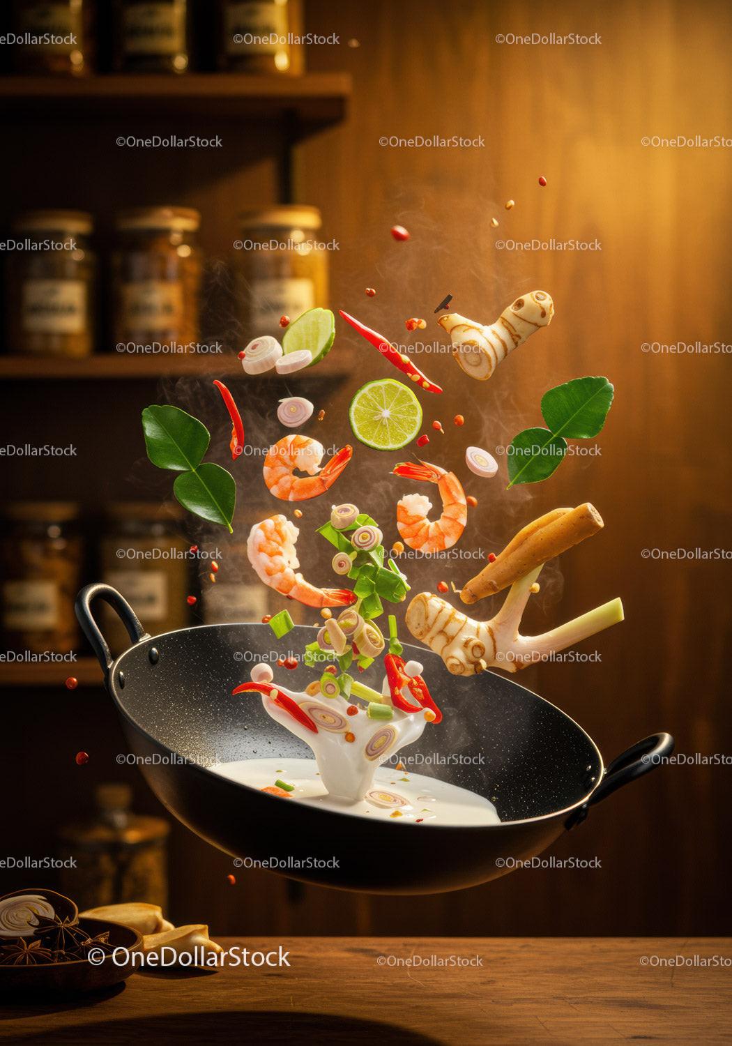 Fresh ingredients tossed in creamy coconut soup