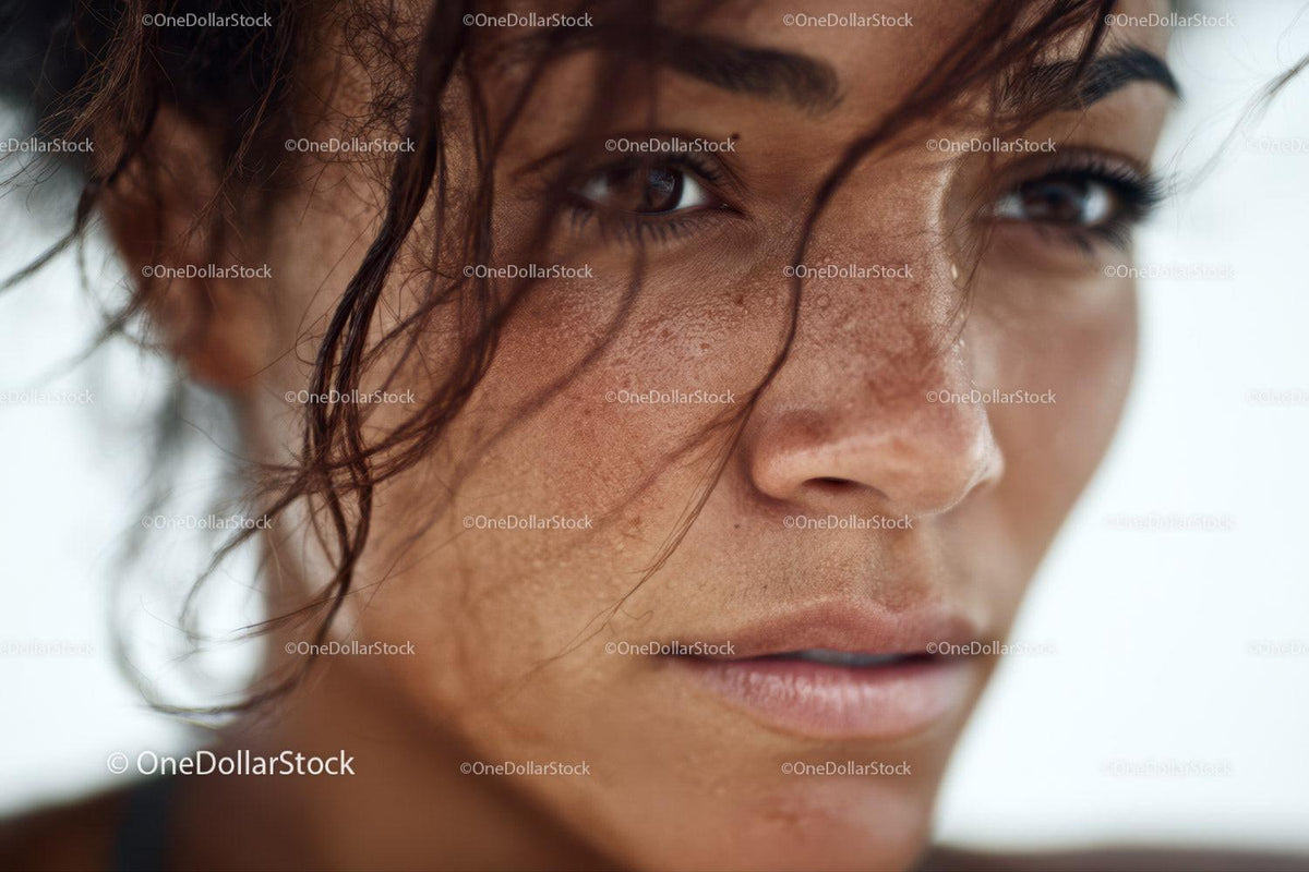Close-up of a Freckled Woman with Expressive Eyes and Natural Beauty