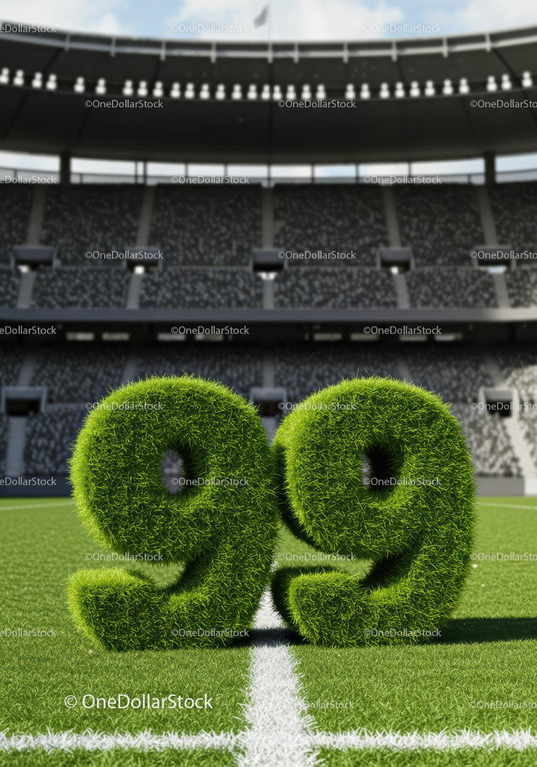 Green Grass Numbers 99 on Soccer Field