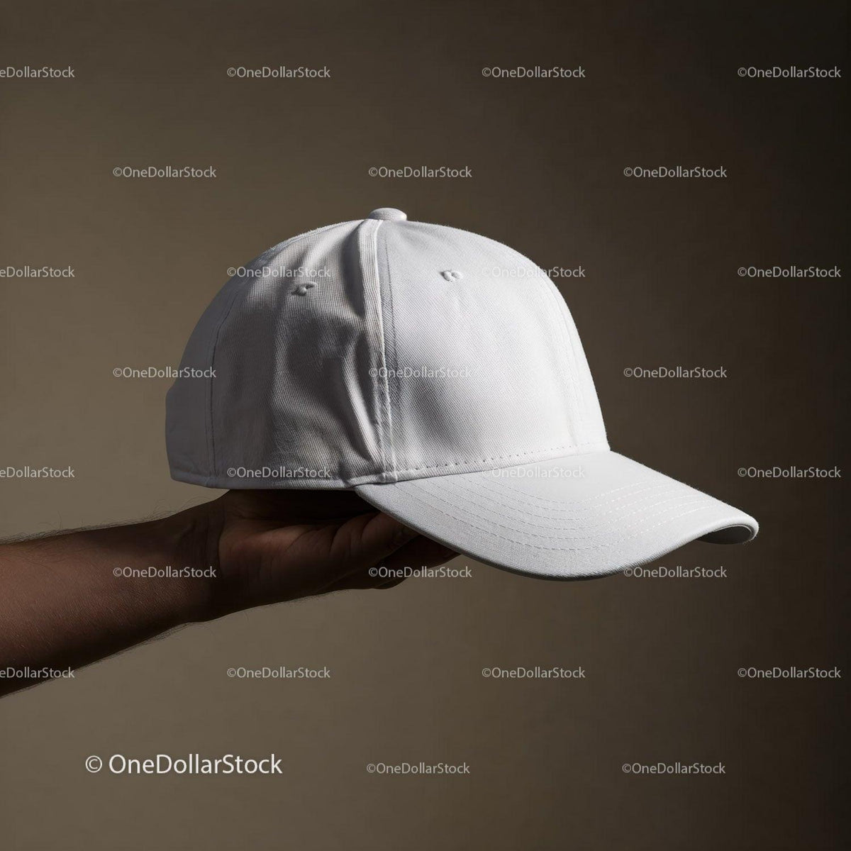 Hand Holding White Baseball Cap on Neutral Background JPG Mockup Image preview