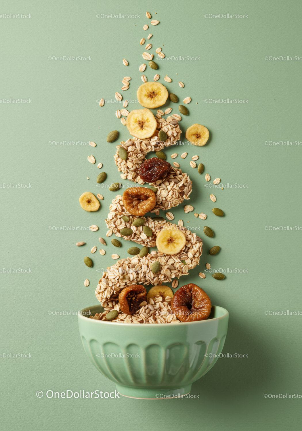 Healthy Granola With Dried Fruits and Seeds in Bowl