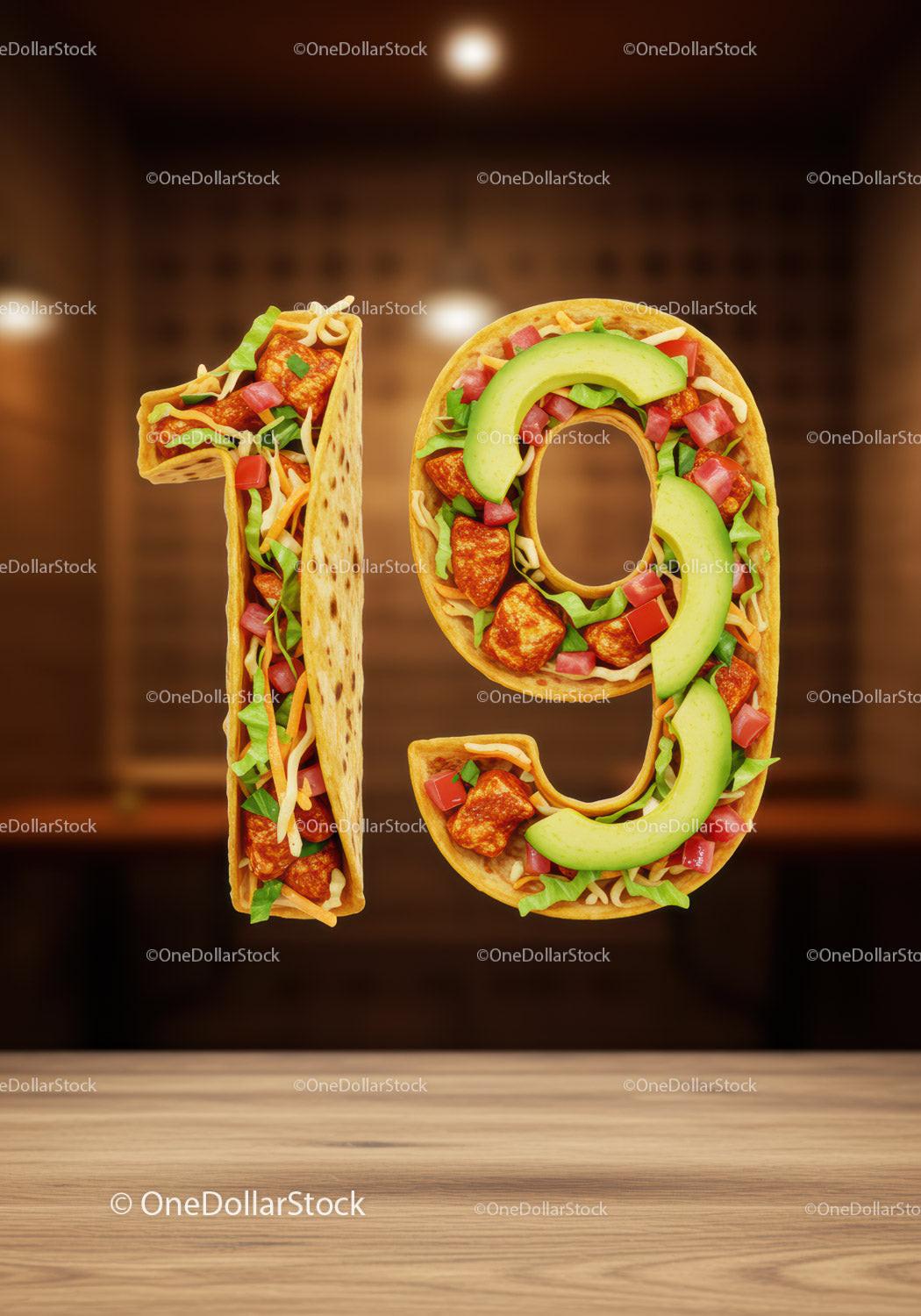 Number Nineteen Made of Fresh Taco Ingredients