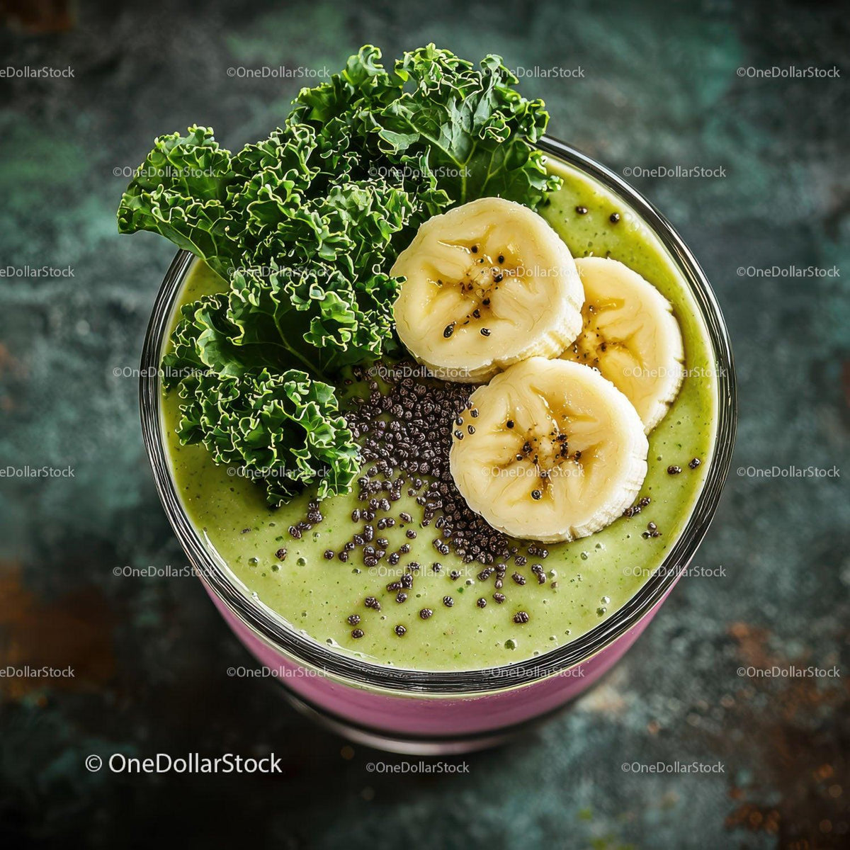 Healthy Green Kale and Banana Smoothie in a Glass