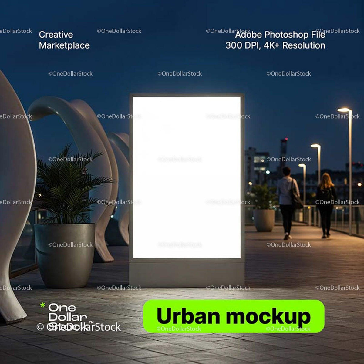 editable PSD mockup for Urban signboard at night