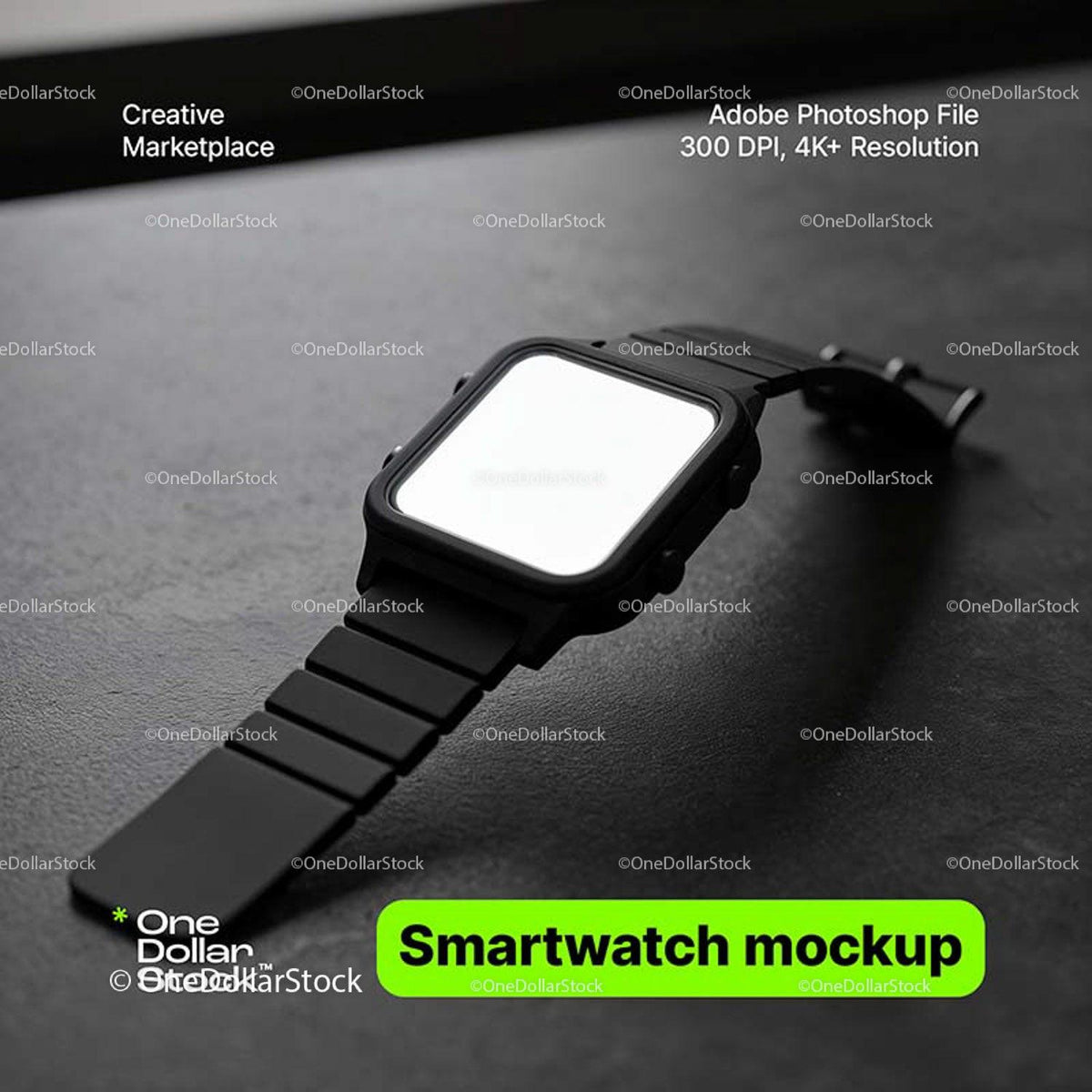 editable PSD mockup for Smartwatch on dark surface