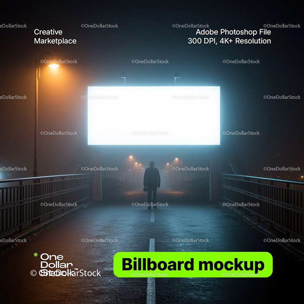 editable PSD mockup for Man standing on road in front of billboard