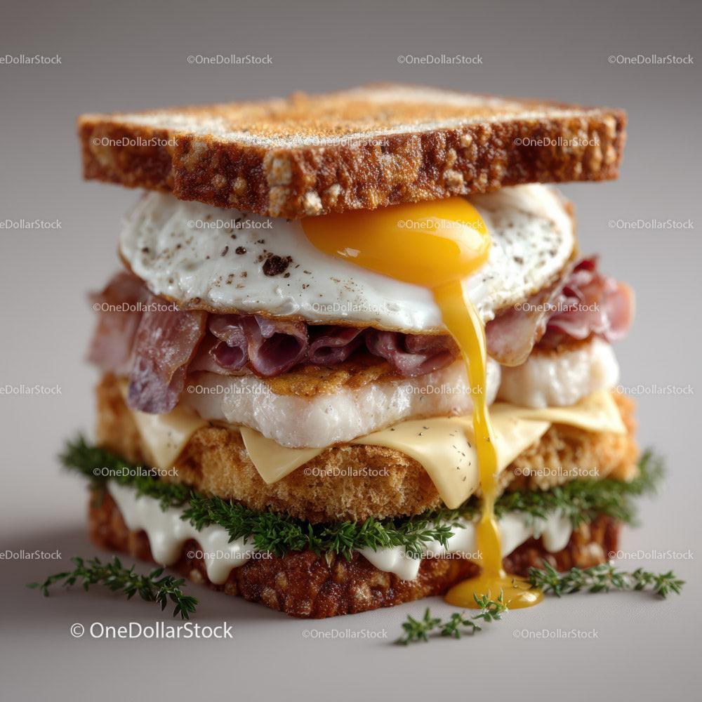 Gourmet Ham and Cheese Toastie with Bacon and Arugula 12 JPG Files digital asset preview