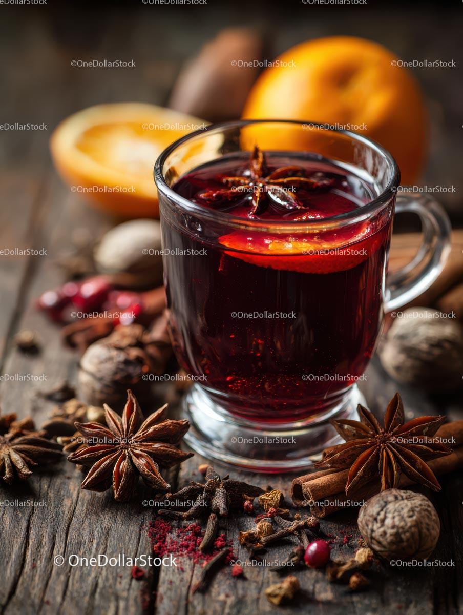 Delicious Mulled Wine with Spices and Orange Slices Stock Photo Bundle preview 14