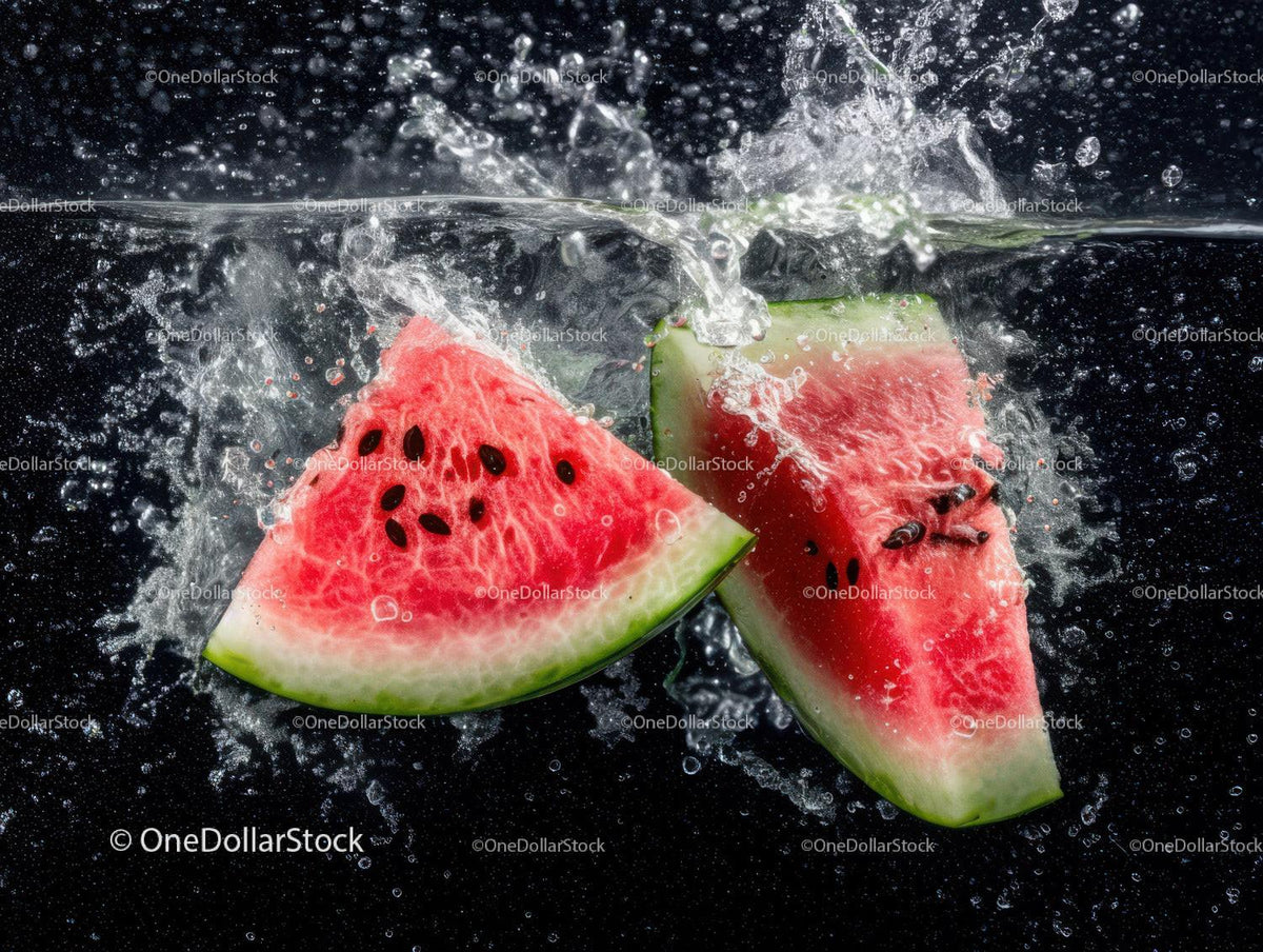 Fresh Watermelon Slices Splashing Water High Resolution Food Photography