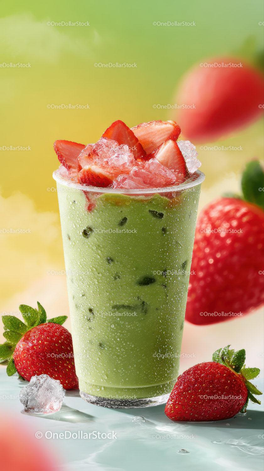 Fresh Strawberry and Mint Green Smoothie in a Tall Glass