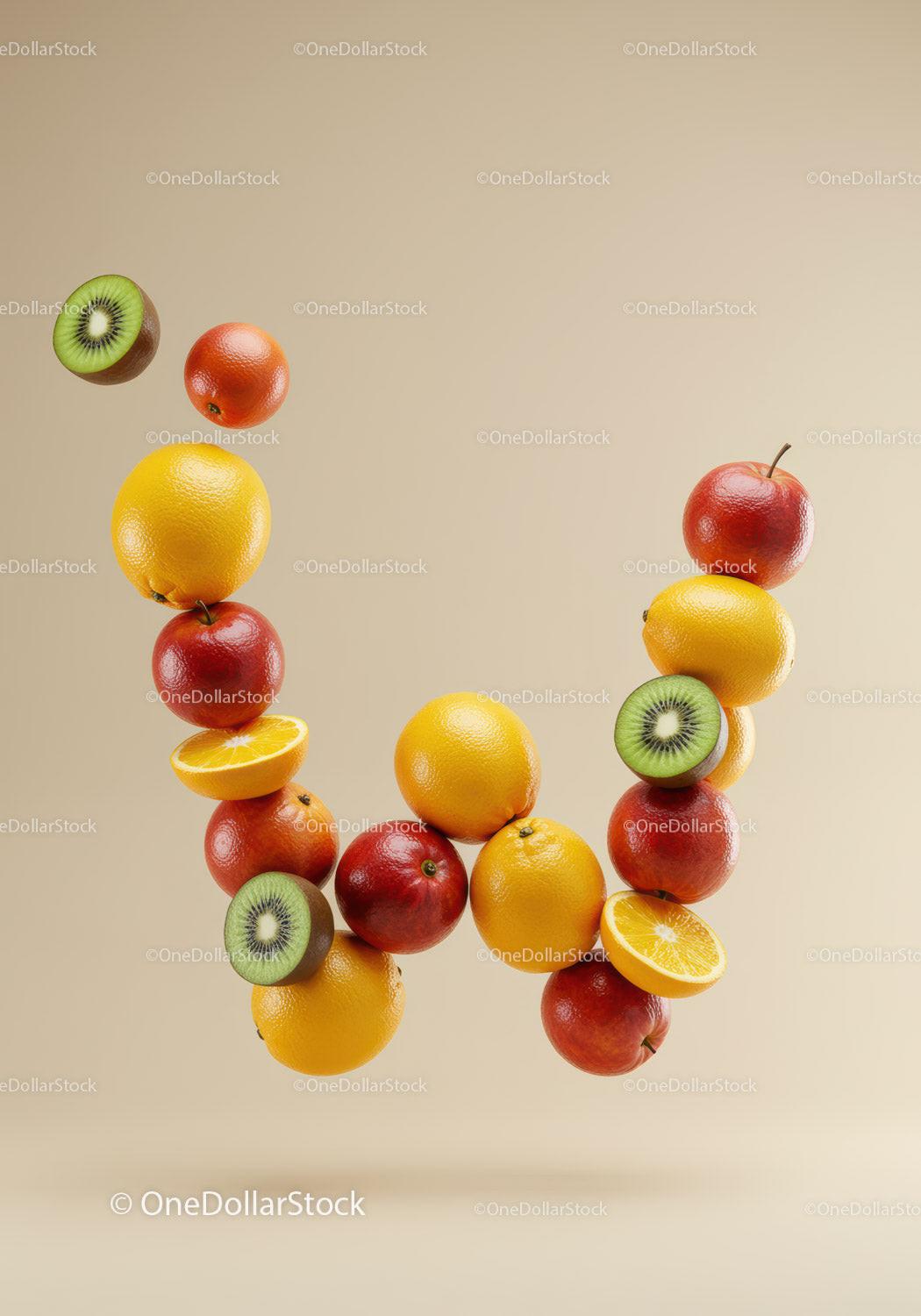 Fresh Fruits Arranged in Artistic Letter W Shape