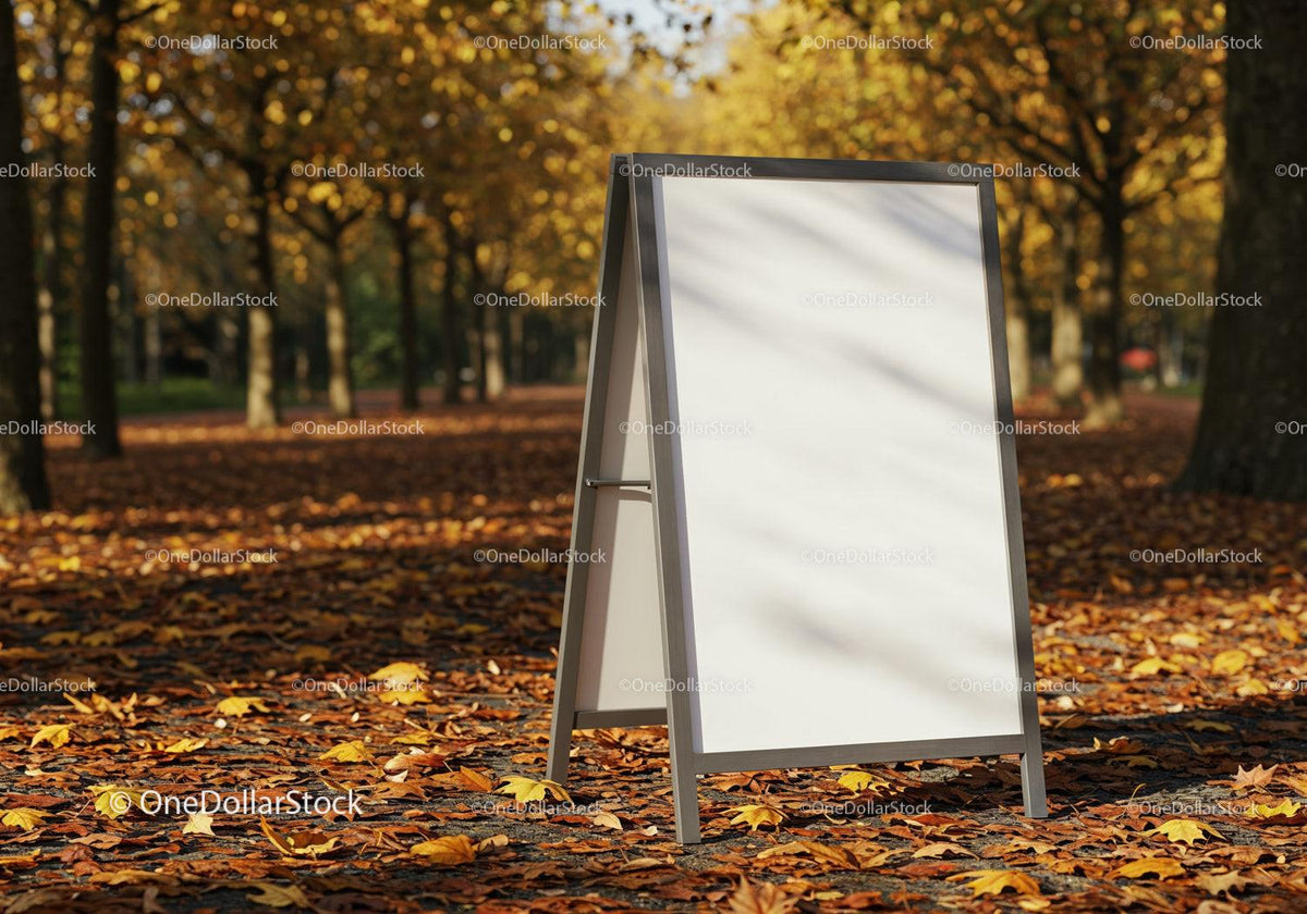 Blank outdoor advertising board in autumn park setting JPG Mockup Image preview
