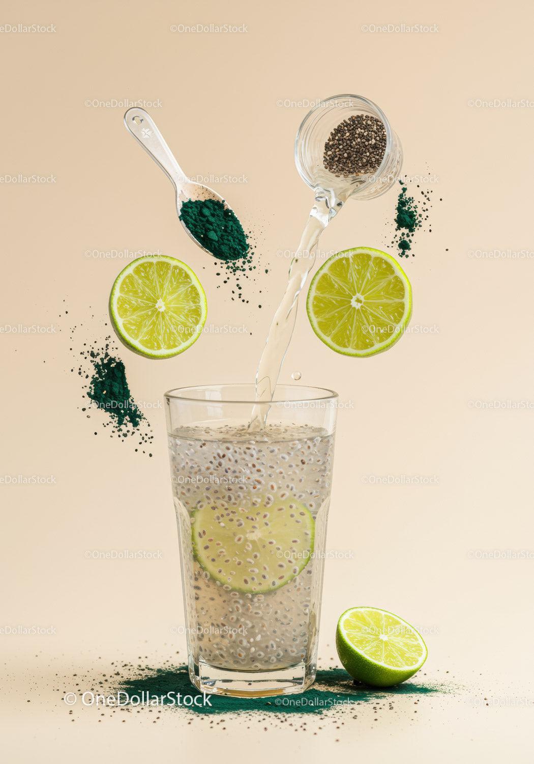 Refreshing lime chia drink with superfood powder mix