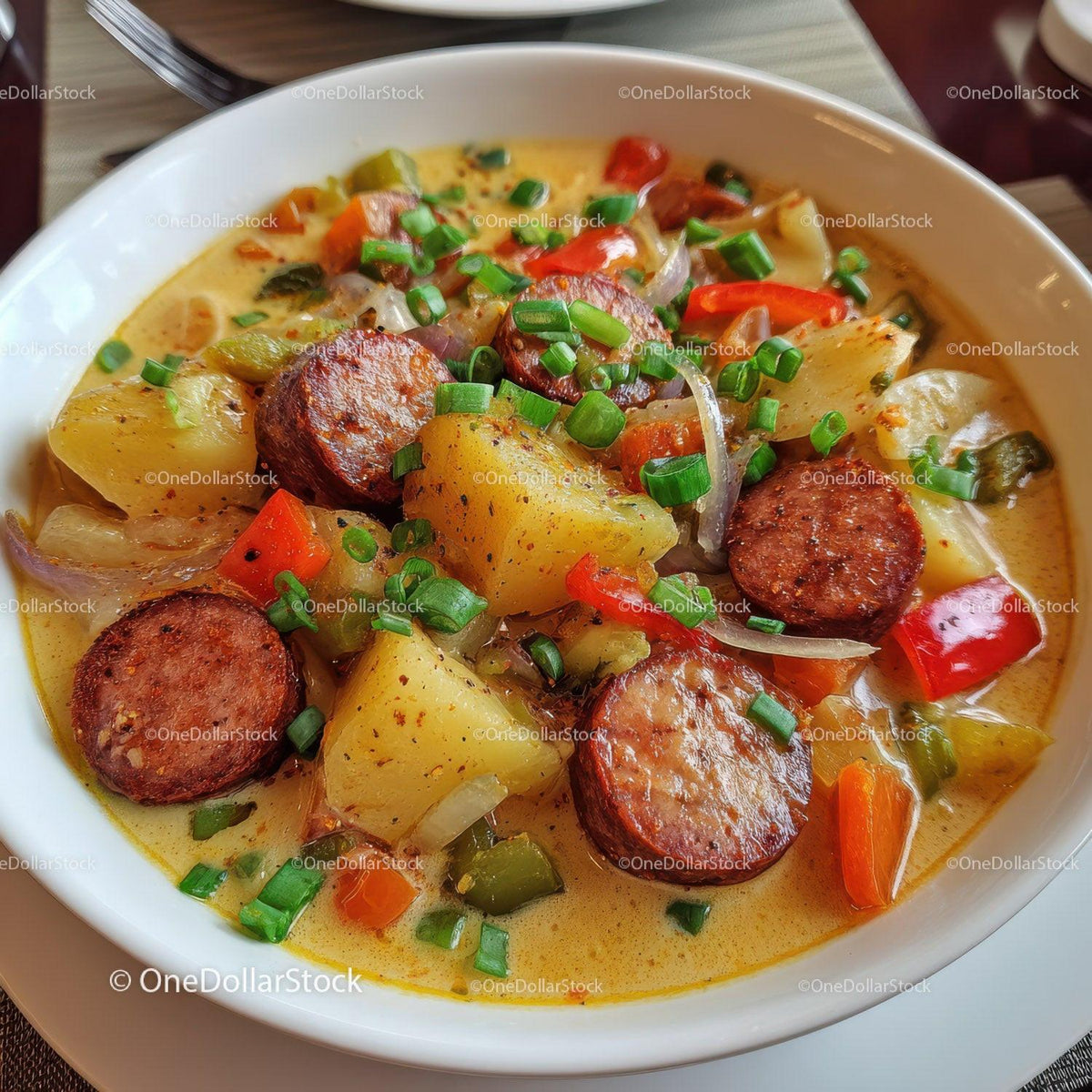 Hearty Sausage and Vegetable Soup with Potatoes and Carrots Stock Photo Bundle preview 33