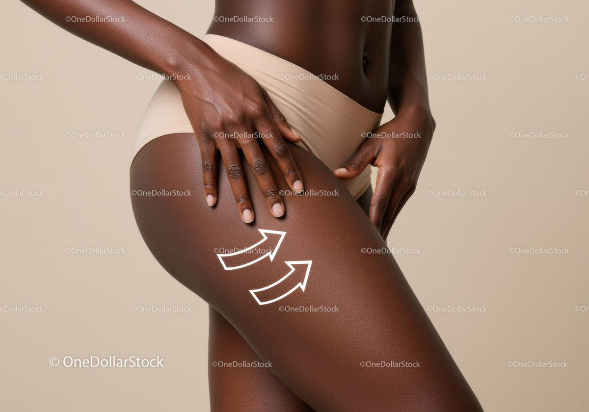 Elegant Dark-Skinned Woman in Nude Underwear with Confident Pose