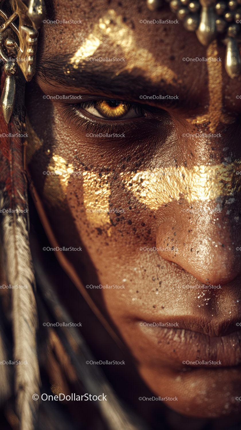 Close-up of An African Tribal Face with Gold Metallic Body Art Stock Photo Bundle preview 17