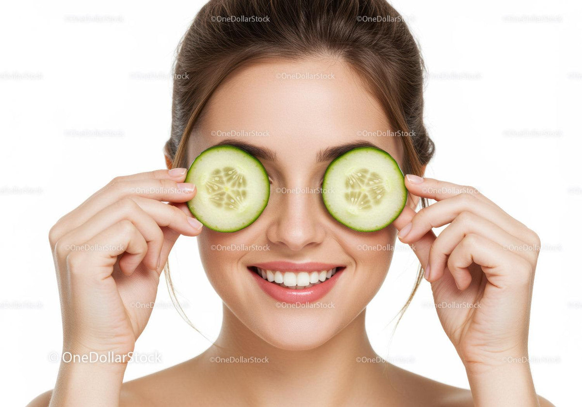 Refreshing Woman with Cucumber Slices Over Her Eyes for Natural Beauty