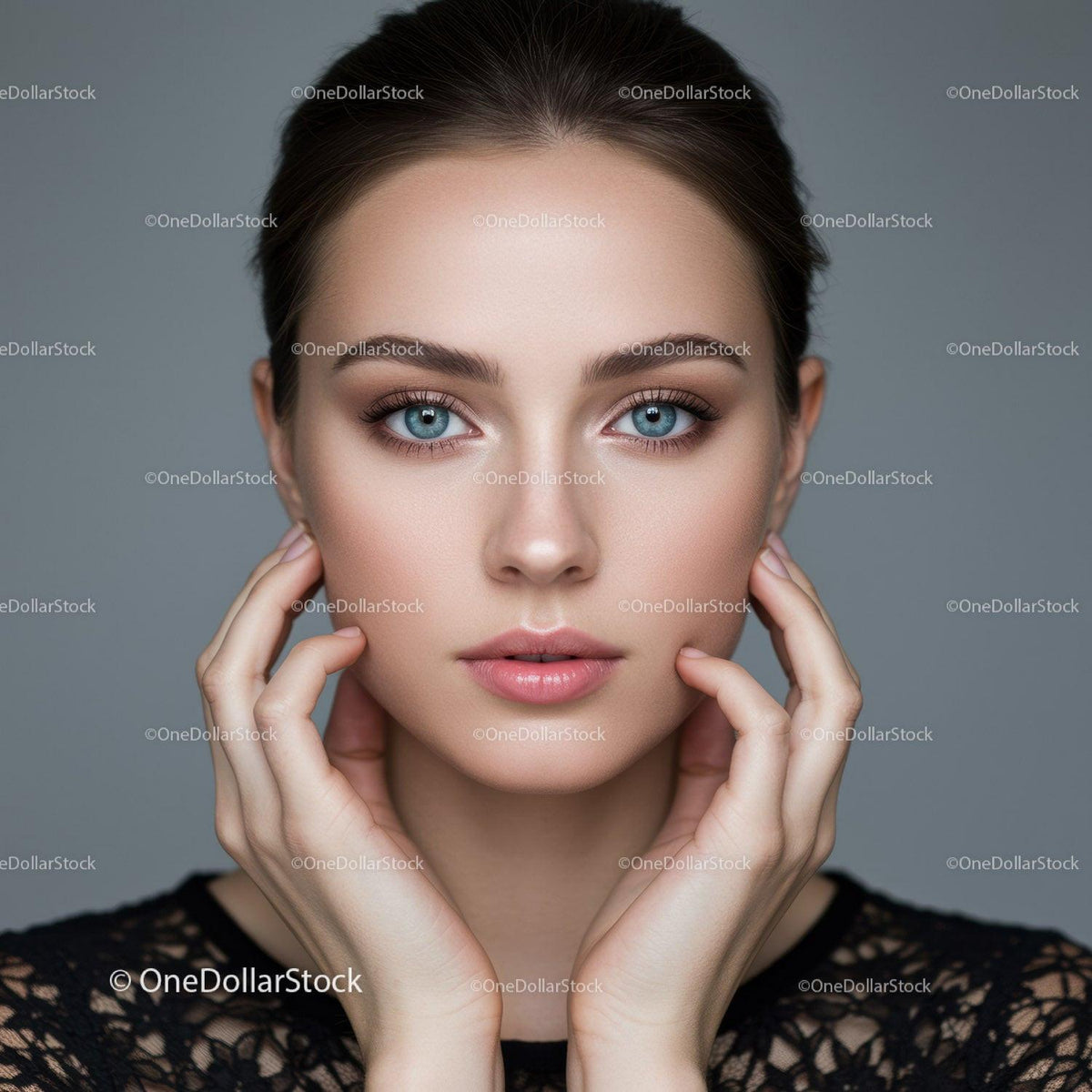 Elegant Portrait of a Young Woman with Blue Eyes and Flawless Skin