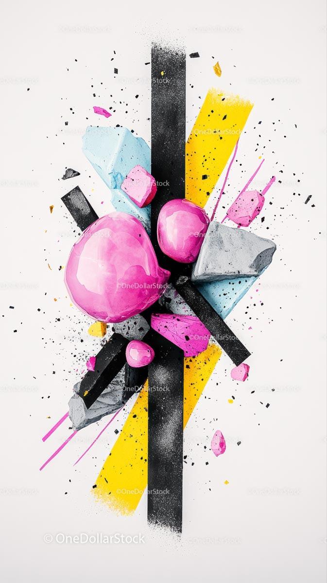 Colorful Abstract Spray of Paint and Geometric Shapes