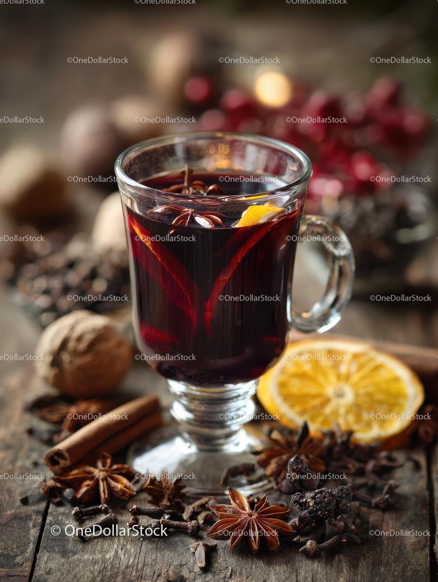 Delicious Mulled Wine with Spices and Citrus Ingredients Stock Photo Bundle preview 14