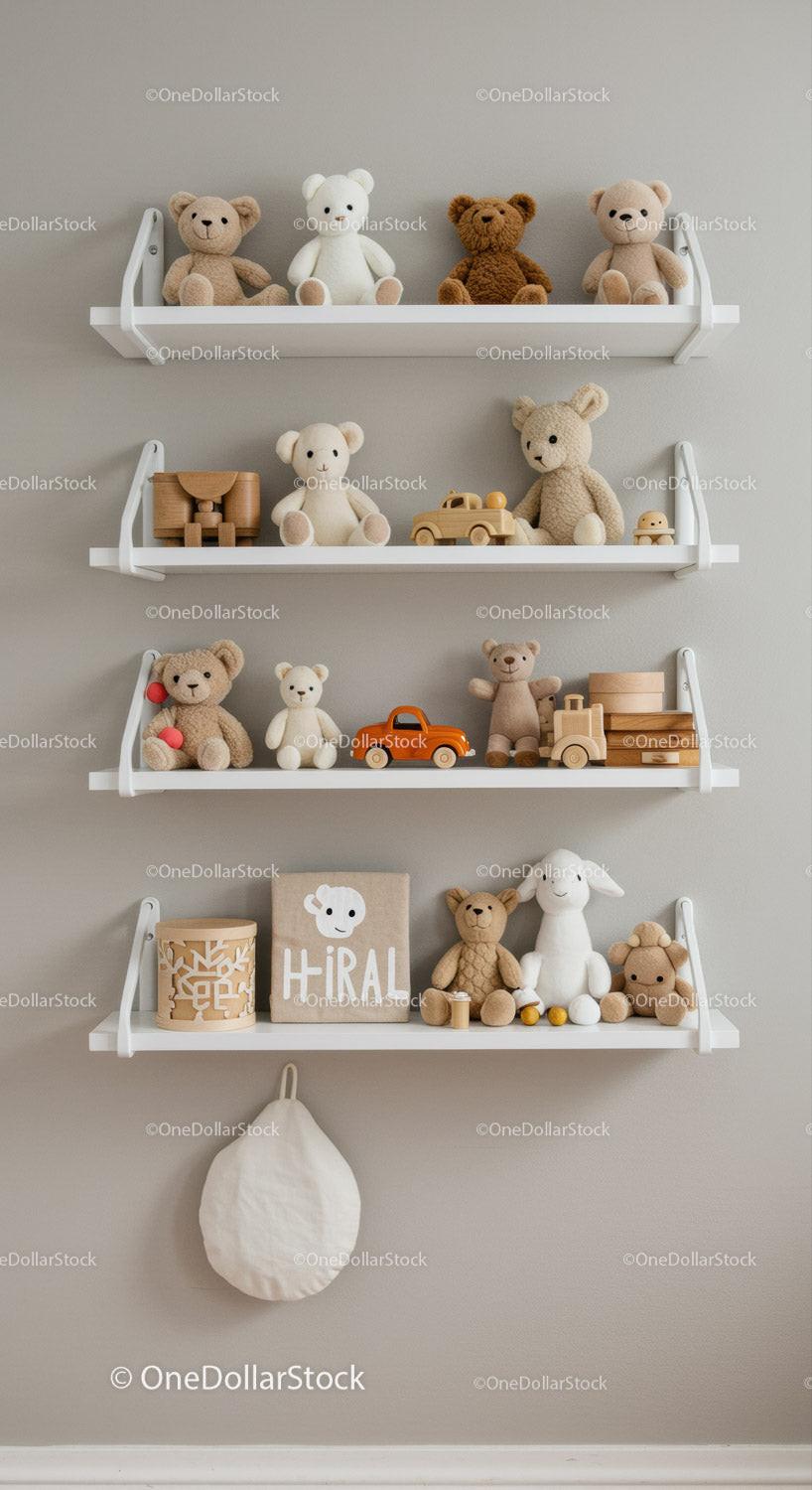 Kids Bedroom Decor with Plush Teddy Bears and Wooden Toys
