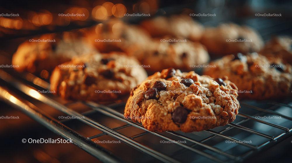 Freshly Baked Chocolate Chip Cookies on Cooling Rack Stock Photo Bundle preview 10