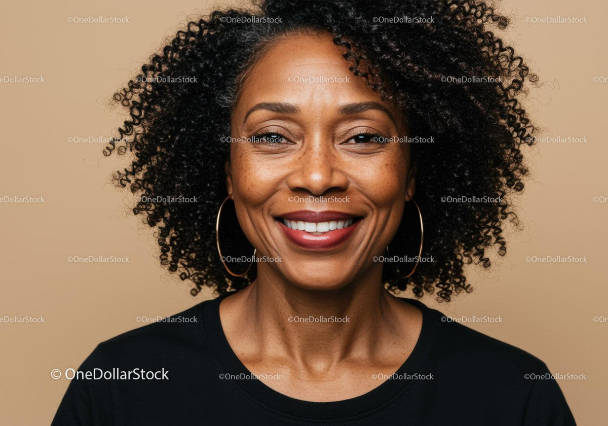 Elegant Black Woman with Curly Hair and Bright Smile Portrait