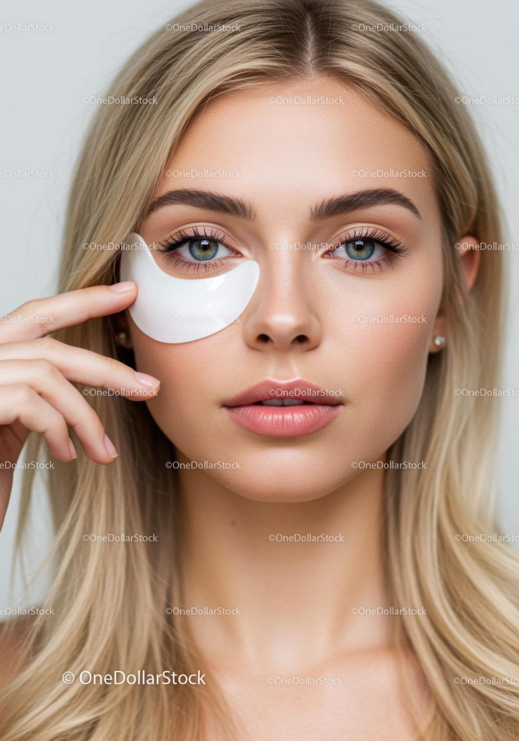 Young Woman Applying Under-Eye Patch for Beauty and Skincare