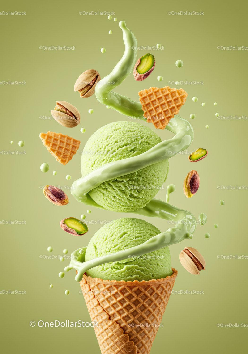 Double Scoop Pistachio Ice Cream with Cream Splash