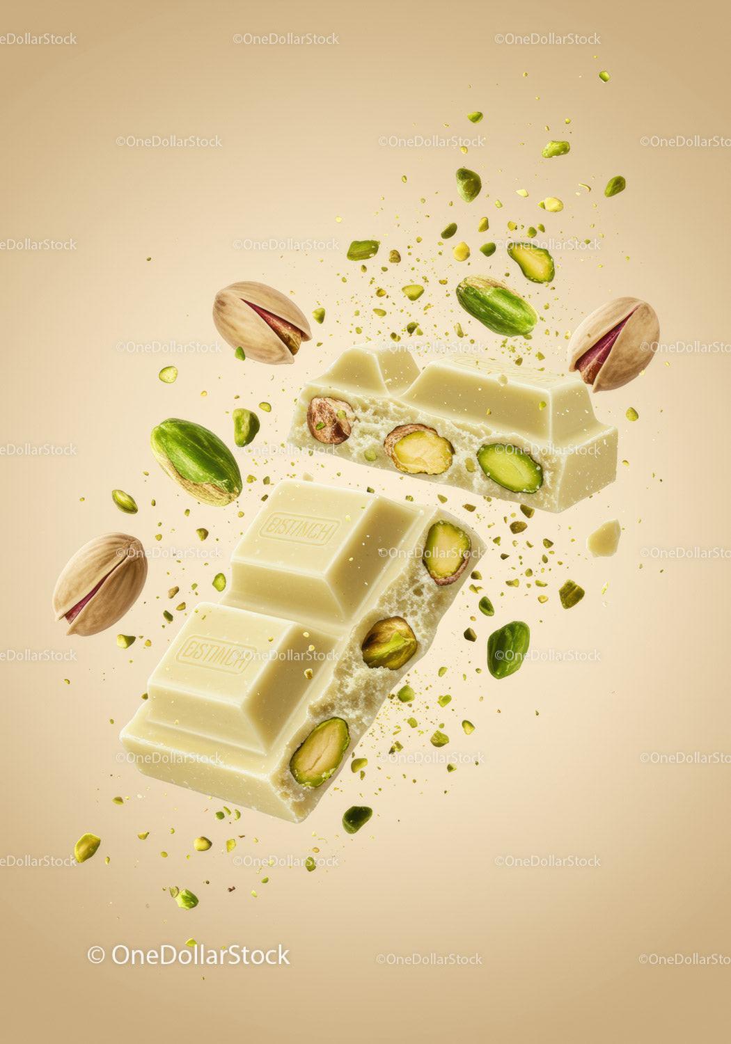 White Chocolate Bar with Pistachios in Motion