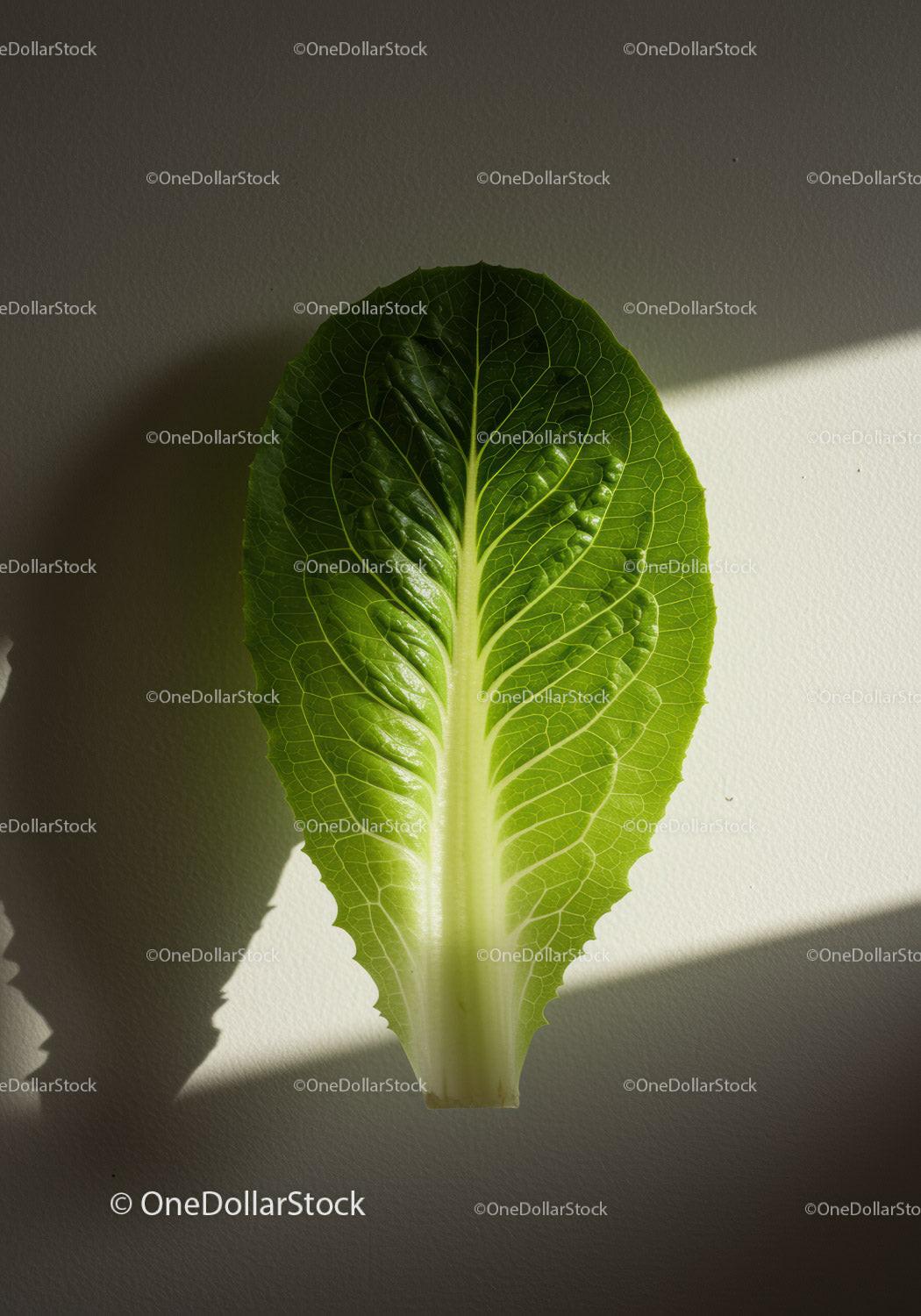 Fresh Green Romaine Lettuce Leaf with Natural Light