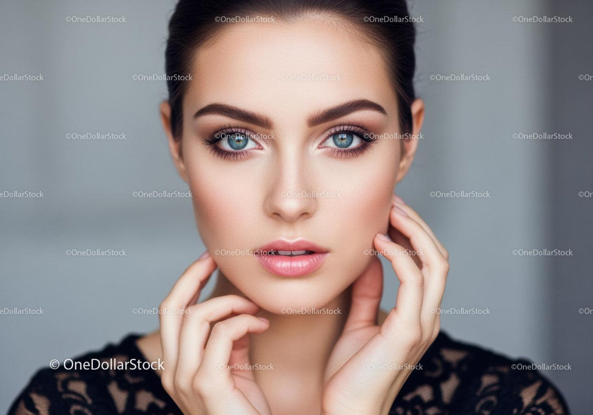 Close-Up of a Woman with Blue Eyes and Perfect Skin in Beauty Portrait