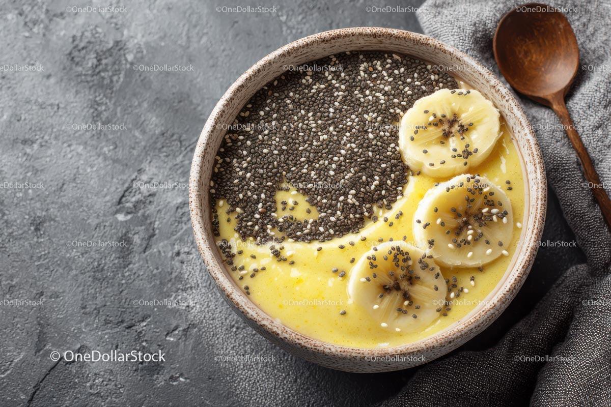 Delicious Tropical Smoothie Bowl with Banana and Chia Seeds Stock Photo Bundle preview 19