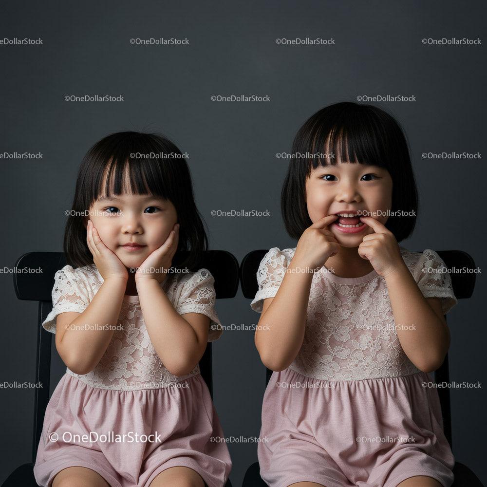 Two Happy Girls with Joyful Expressions Sitting Together 13 JPG Files digital asset preview