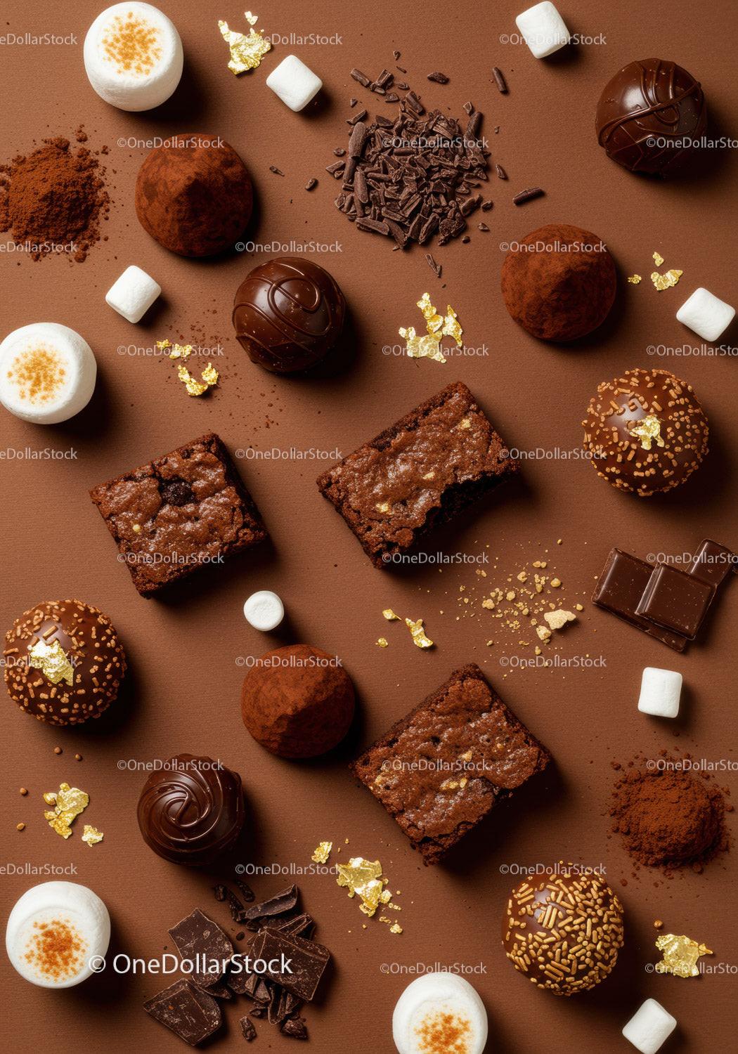 Assorted Chocolate Treats and Marshmallows on Brown Surface