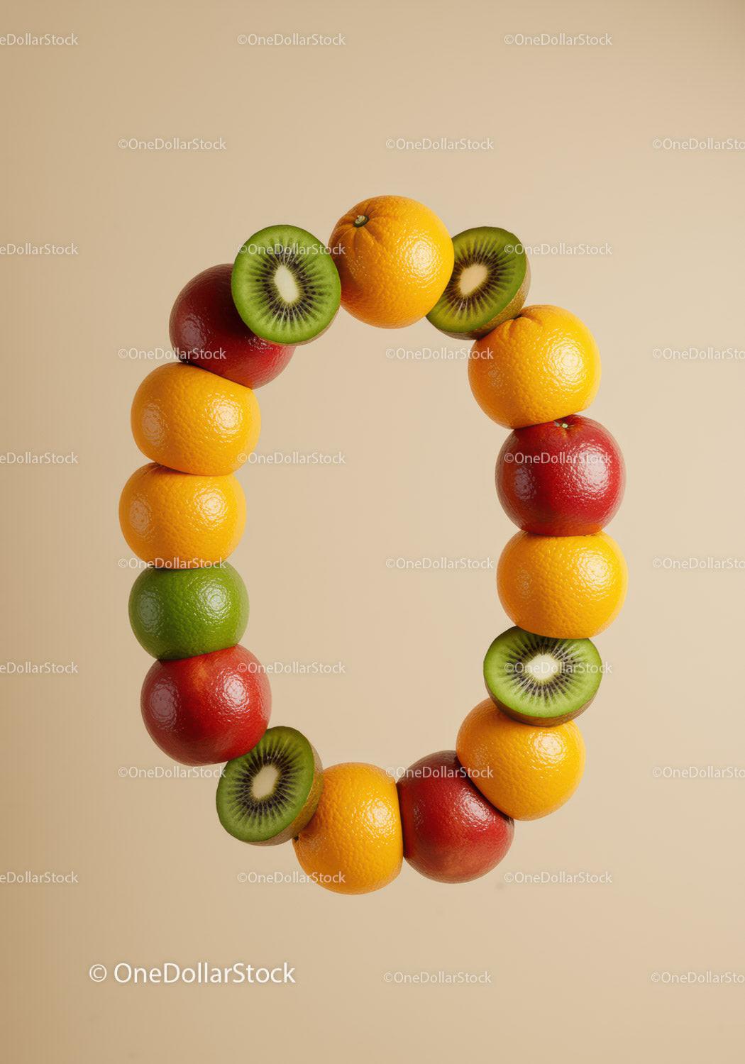 Creative Fruit Arrangement Forming Number Zero