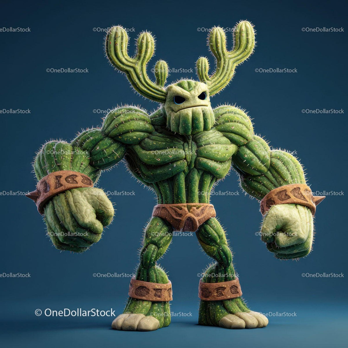 Vibrant Green Anthropomorphic Cactus Character with Muscular Build Stock Photo Bundle preview 12