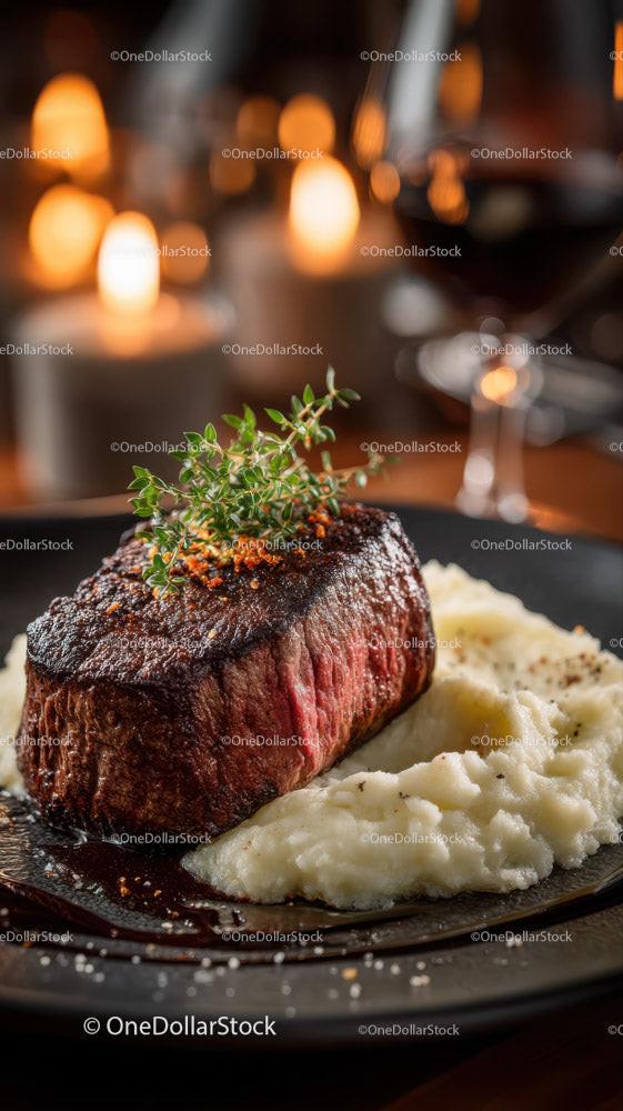 Gourmet Beef Steak with Mashed Potatoes and Rosemary Garnish Stock Photo Bundle preview 9