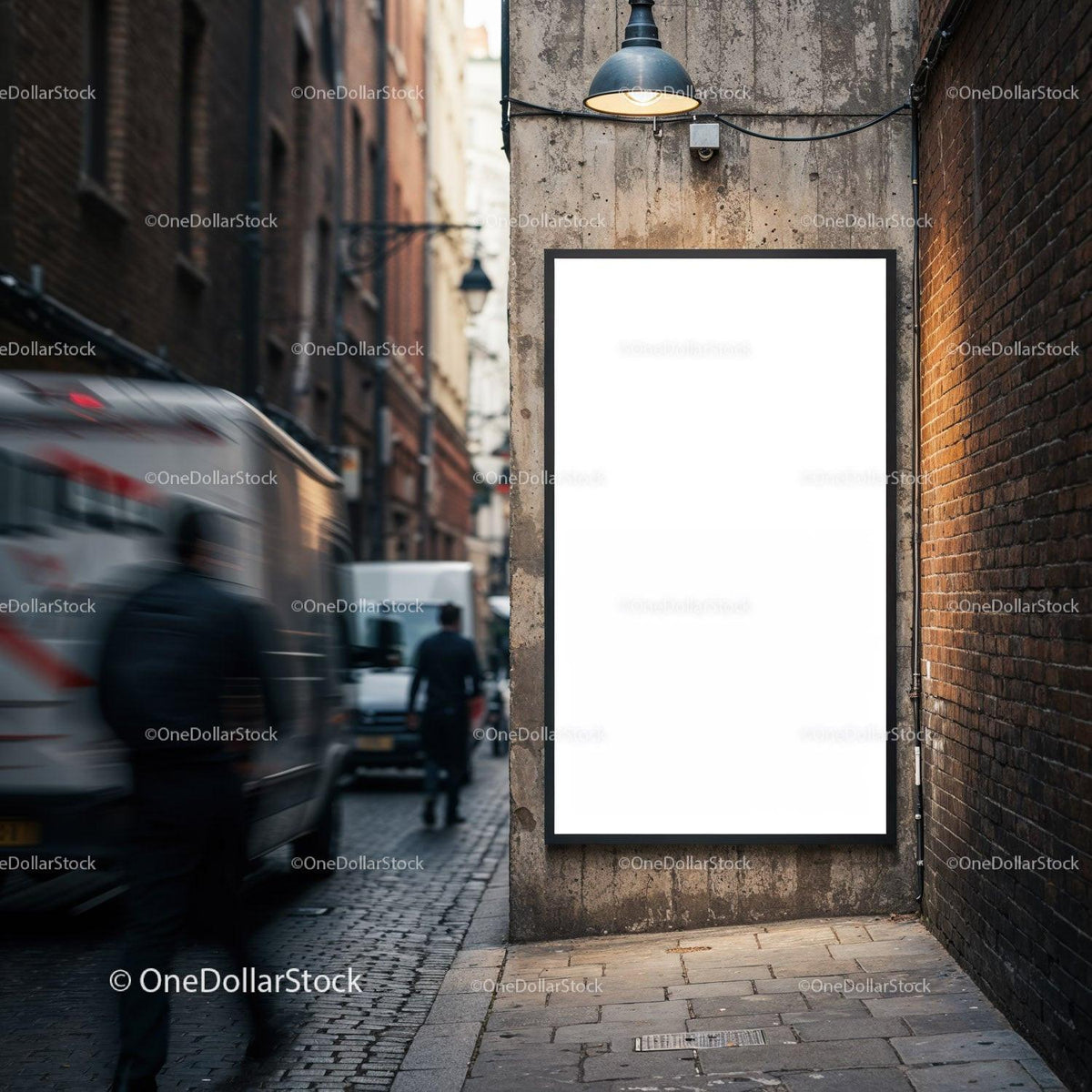 Blank urban billboard on narrow city street wall JPG Mockup Image preview