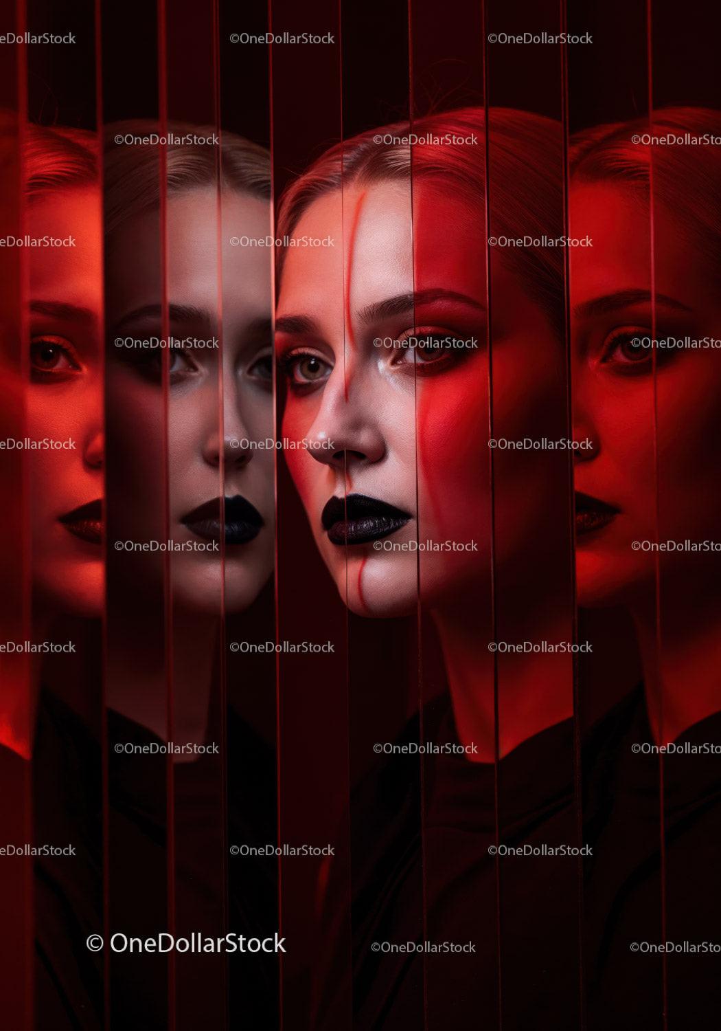 Futuristic Female Portrait with Red Lighting and Dark Makeup Stock Photo Bundle preview 28