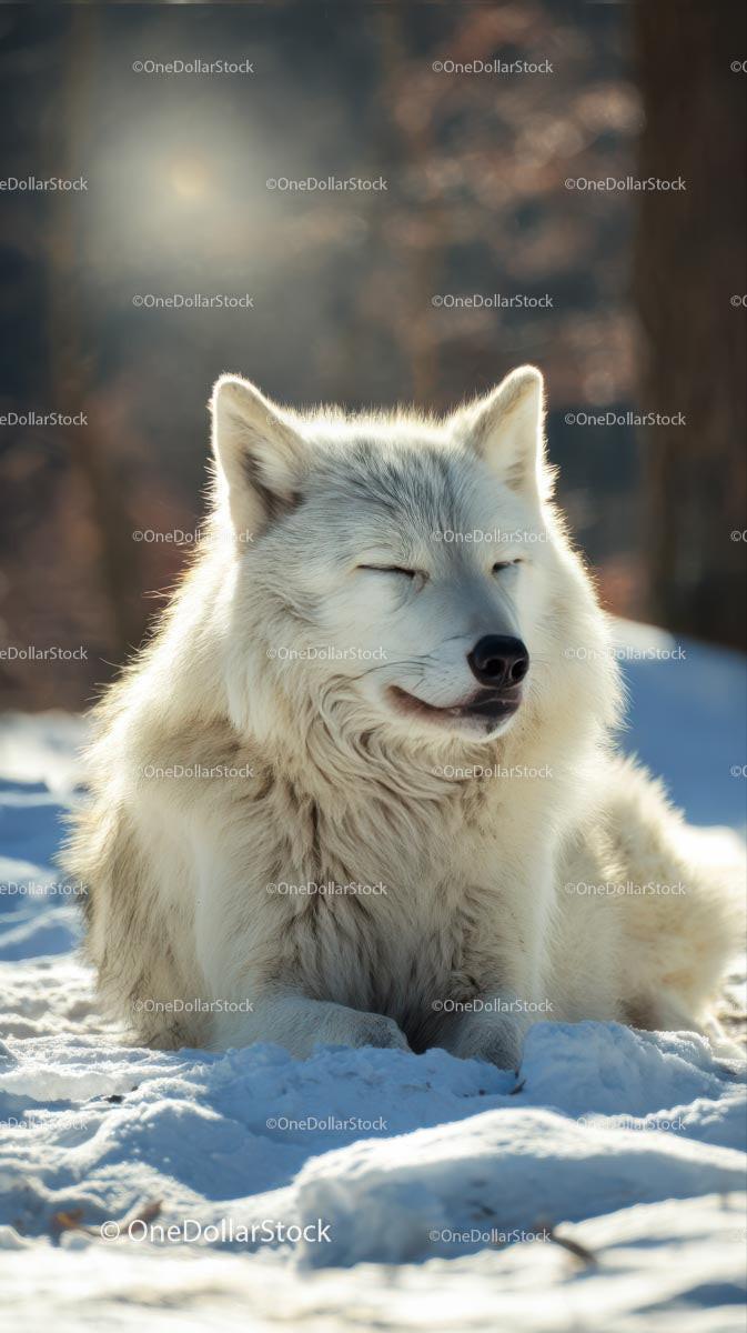 Friendly Arctic Wolf Relaxing in a Snowy Landscape