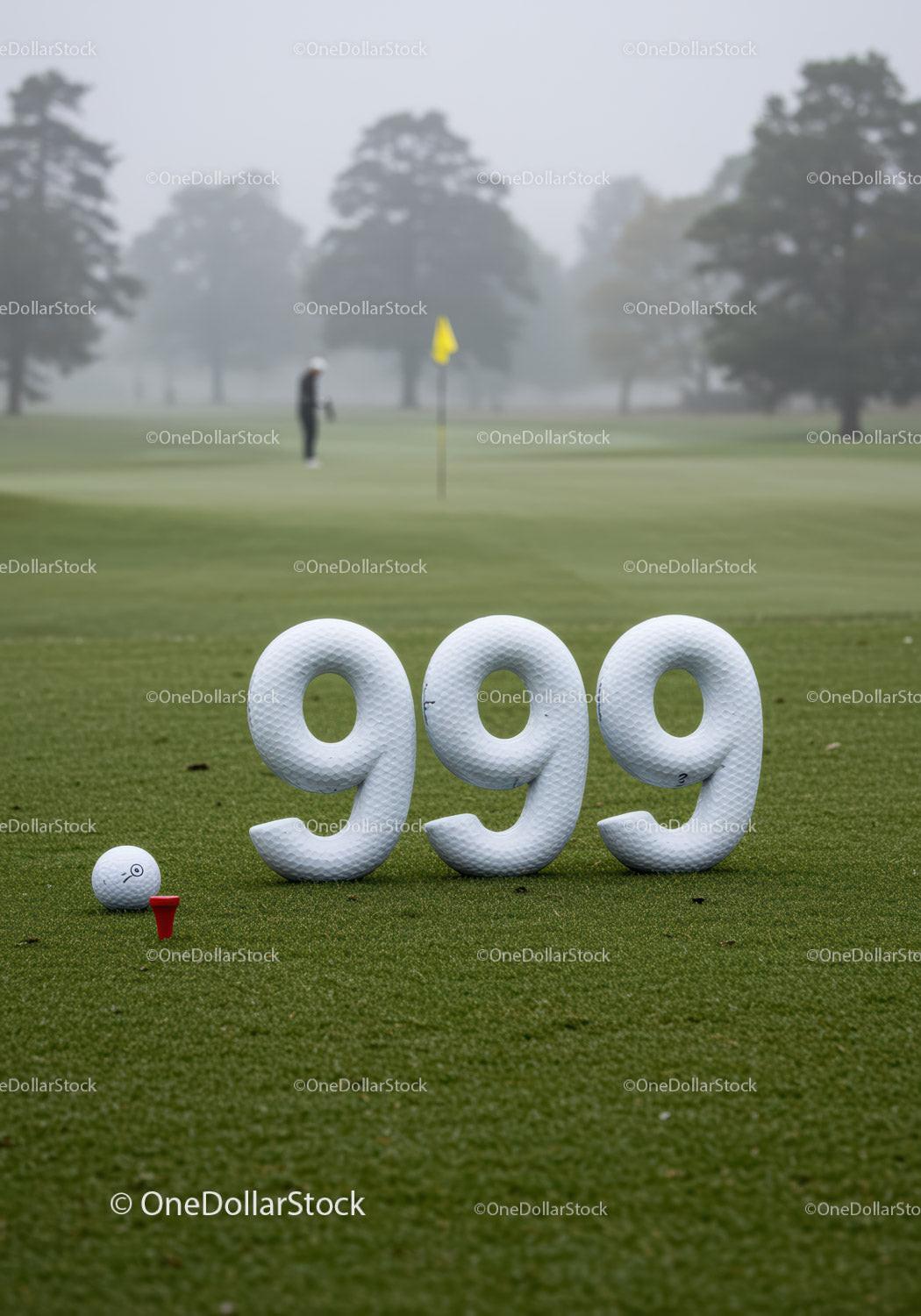 Golf course with 999 water hazard golf balls on tee