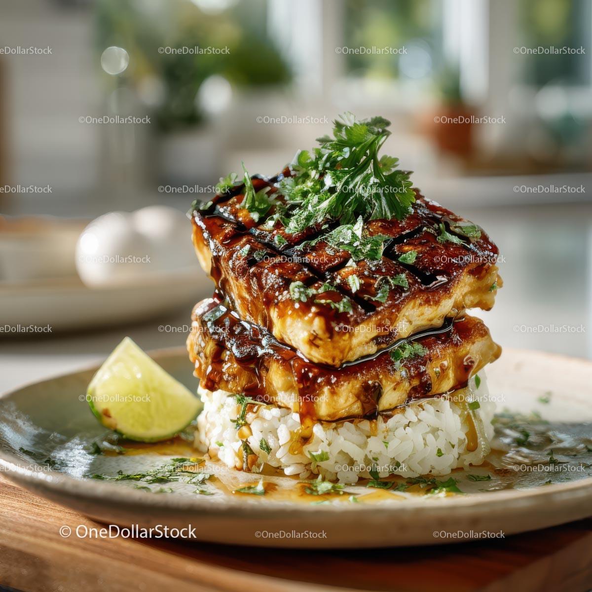 Grilled Chicken with Cilantro and Lime Served on Rice Stock Photo Bundle preview 12